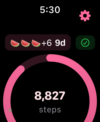 StepMelon app showing step count and progress rings